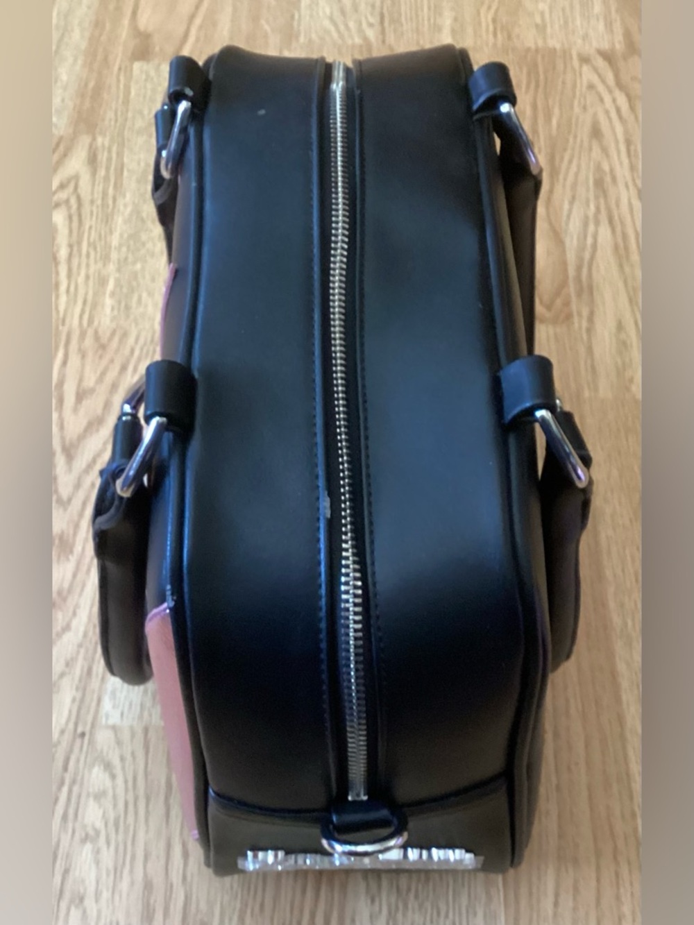 Lux de Ville Black Satchel with Metallic Pink Diamond Panels - Picture 7 of 11